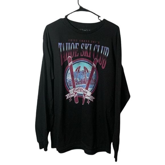 Fifth Sun Other - Fifth Sun Criss Cross Skis Tahoe Black Long Sleeve Mens Shirt US L NWOT
